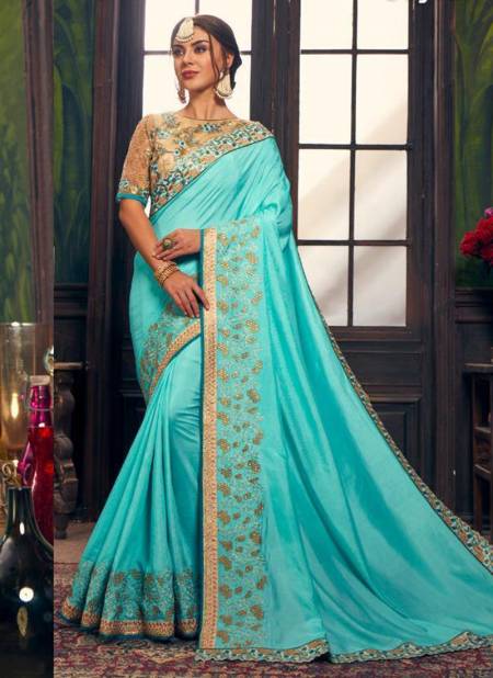 Sky Blue Colour STYLEWELL SWARA Fancy Wedding Wear Heavy Silk Embroidery And Stone Work Latest Saree Collection 3012